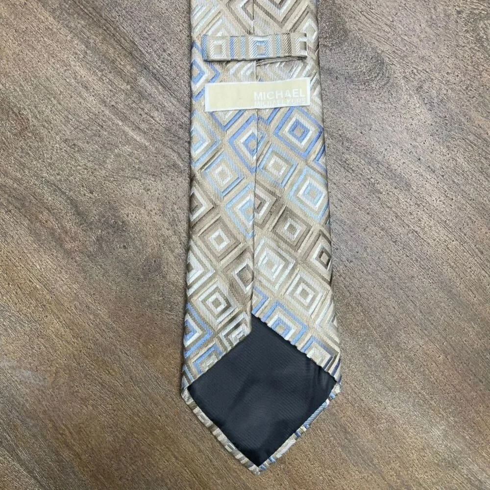 MICHAEL Michael Kors Mens 100% Silk Tie One‎ Size Tan Beige Blue Neutral Work